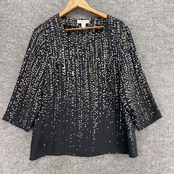 5/$45 Coldwater Creek Blouse Women S Small Black Striped Long Sleeve Round Neck - Picture 1 of 9